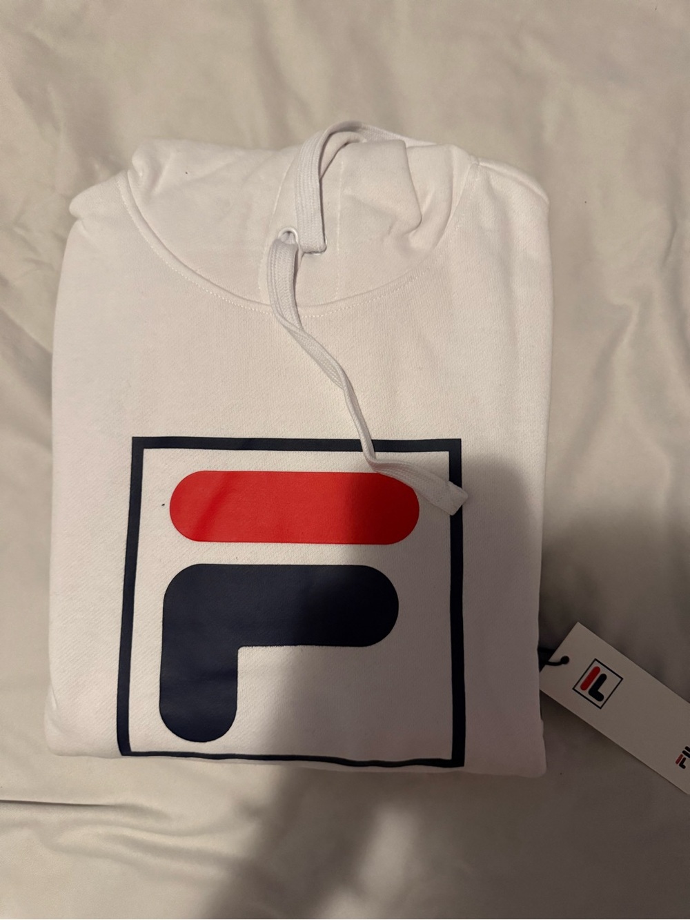 Fila White Pullover Hoodie with Red & Navy Logo